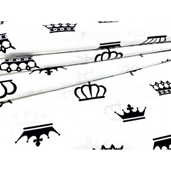 Baumwollstoff - schwarze Kronen auf weißem Hintergrund