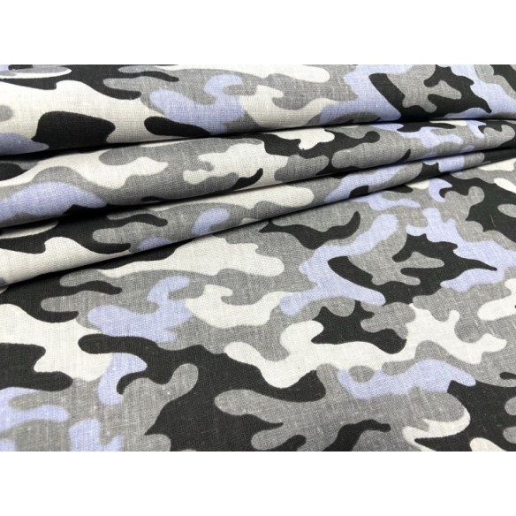 Baumwollstoff - kleines militärisches Muster, blau, schwarz und