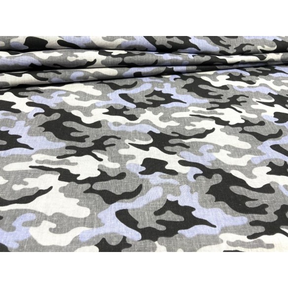 Baumwollstoff - kleines militärisches Muster, blau, schwarz und