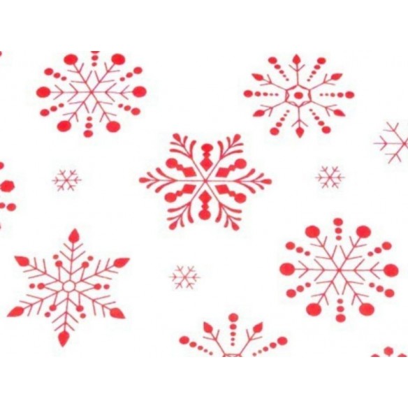Baumwollstoff - weihnachtlich, rote Schneeflocken auf weißem