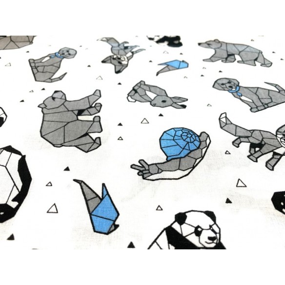 Baumwollstoff - blau-graue Origami-Tiere