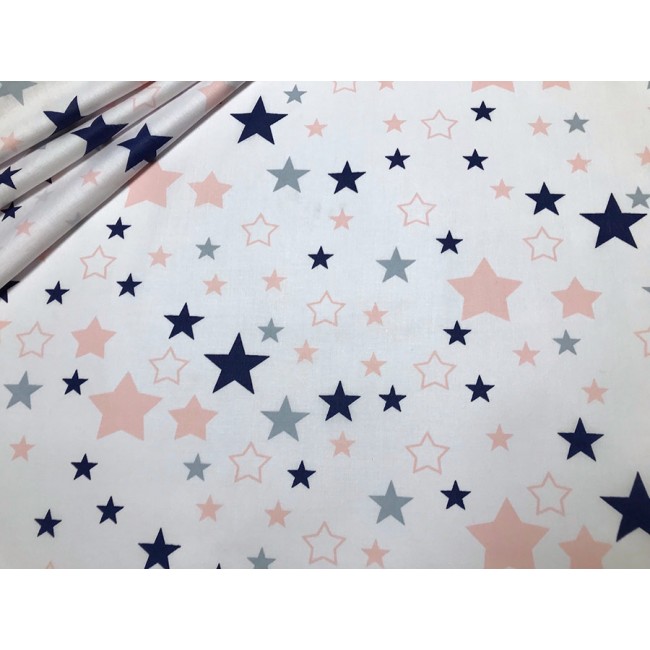 Baumwollstoff - rosa Sterne auf weißem Hintergrund