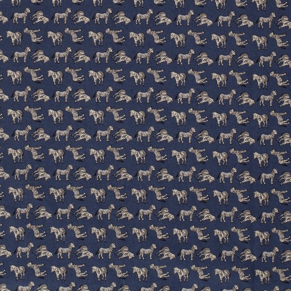 PREMIUM Baumwolle - Zebras auf indigoblauem Hintergrund