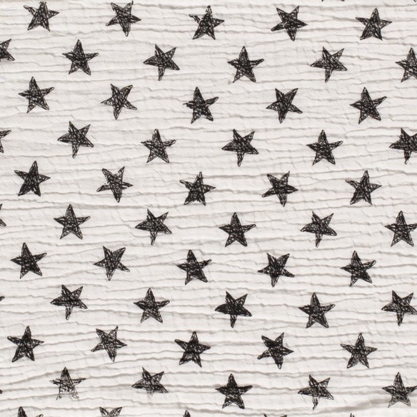 DOUBLE GAUZE PREMIUM Baumwollmusselin - schwarze Sterne auf weißem Hintergrund