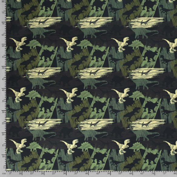 Softshell-Stoff - grüne Dinosaurier, militärisches Muster