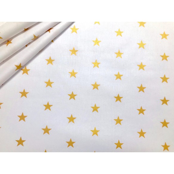 Baumwollstoff - goldene Sterne auf weißem Hintergrund