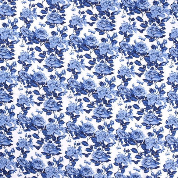 Single Jersey bedruckt - blaue Rosen
