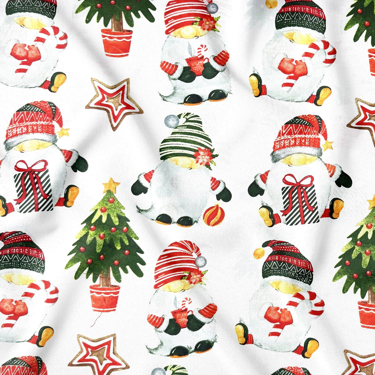 Baumwollstoff - Weihnachtswichtel und Bäume II