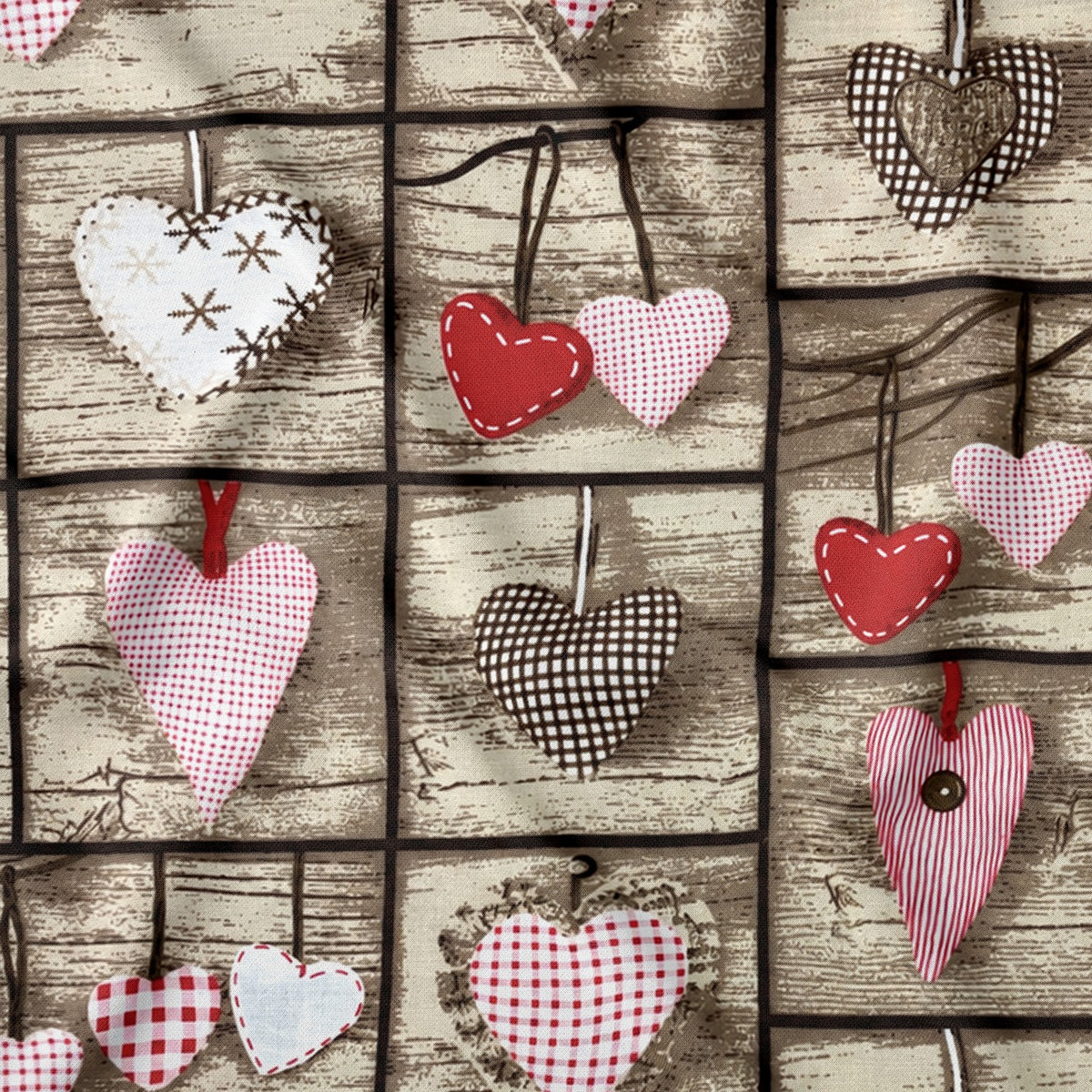 Baumwollstoff - Weihnachts-Patchwork, Rot und Braun