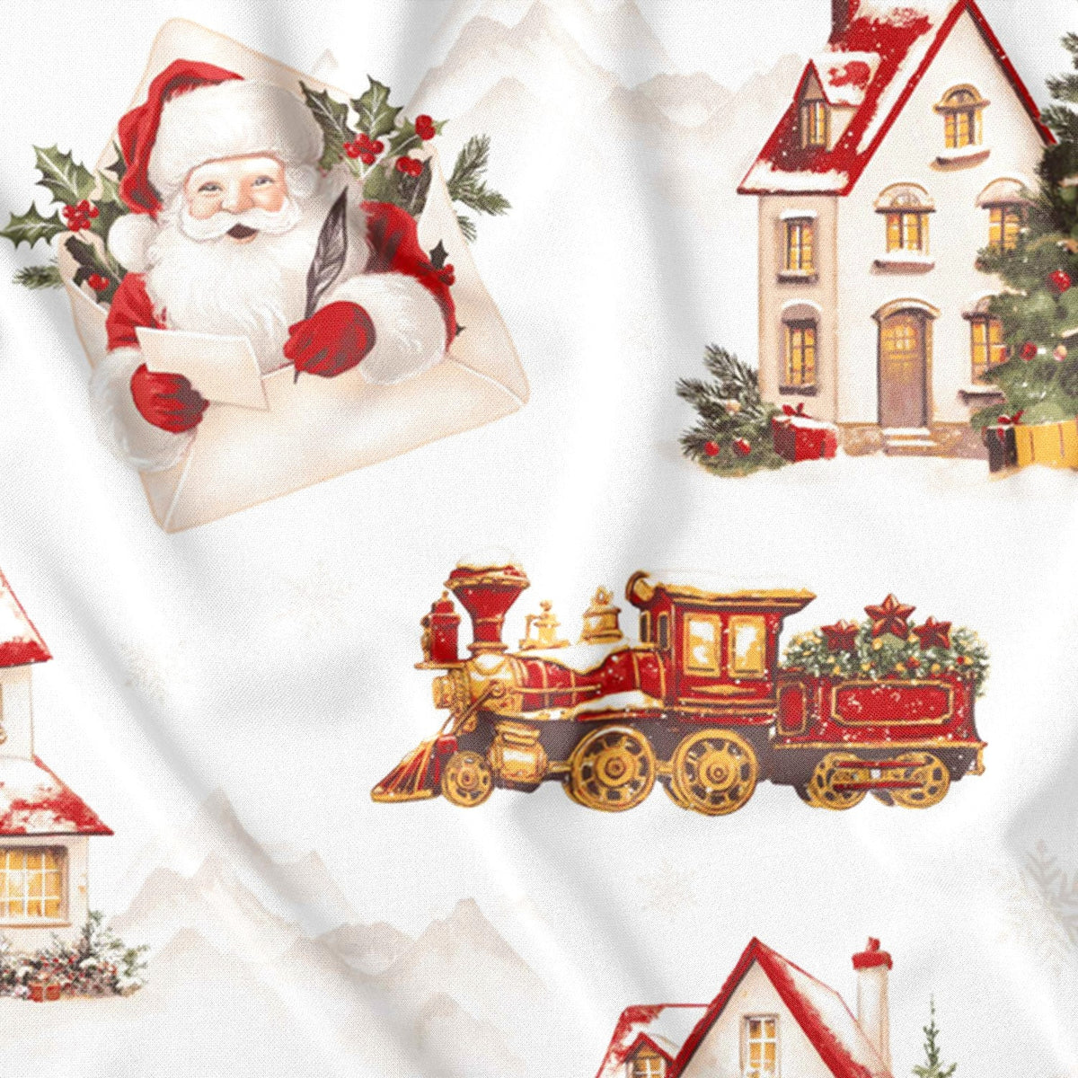 Baumwollstoff - Weihnachtswichtel und Bäume II