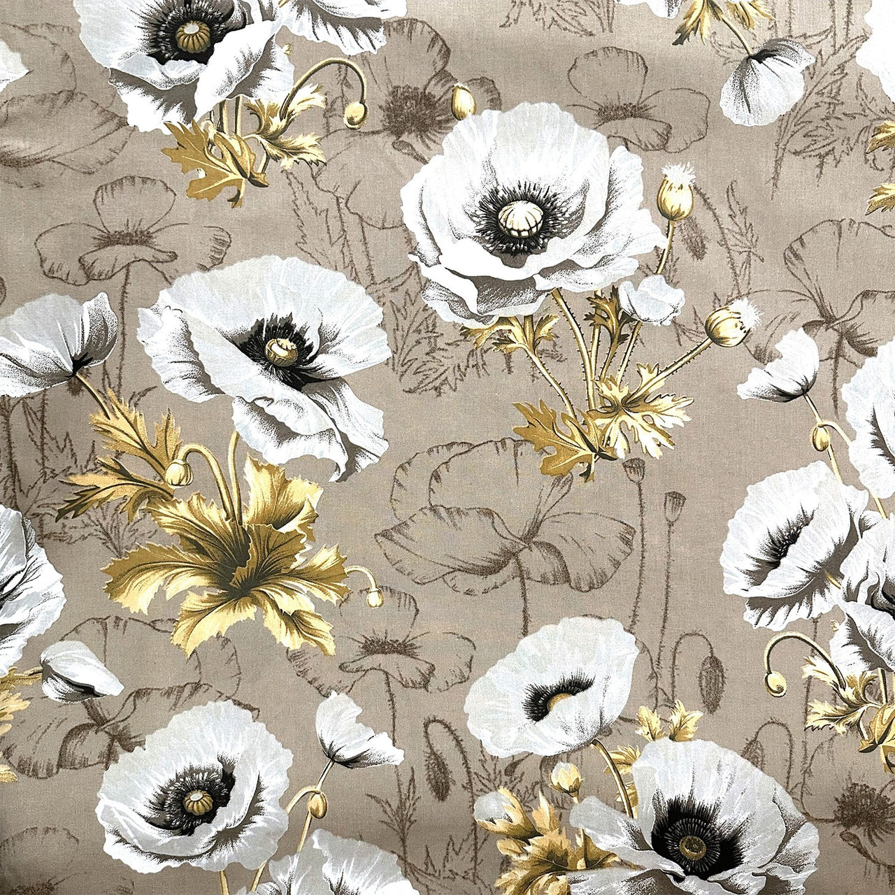 Cotton Fabric - Beige Poppies