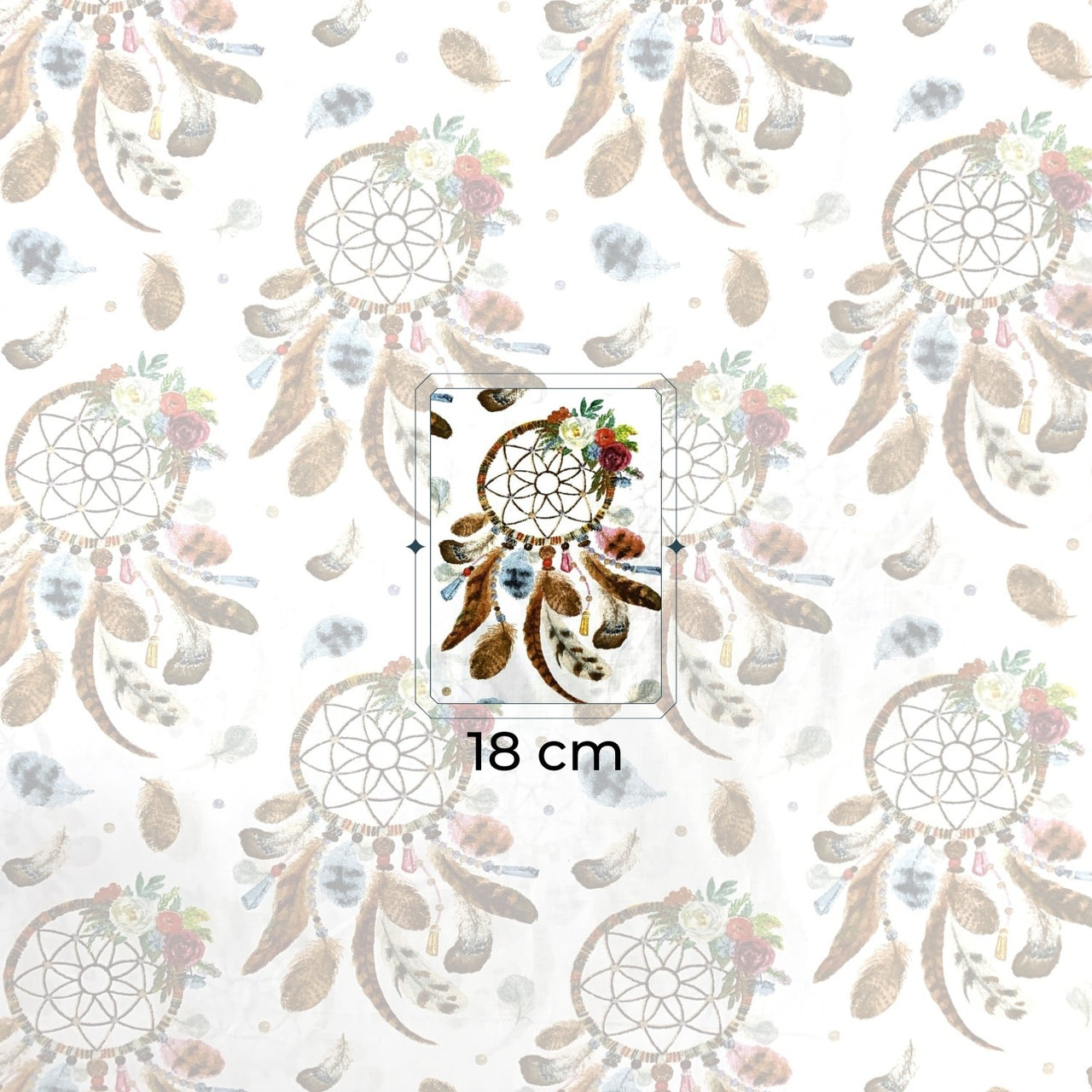Cotton Fabric - Big Brown Dream Catchers on White
