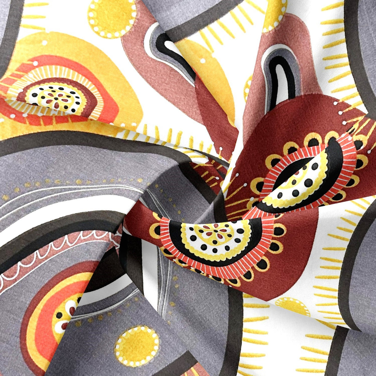 Cotton Fabric - Brown BOHO orange and gray
