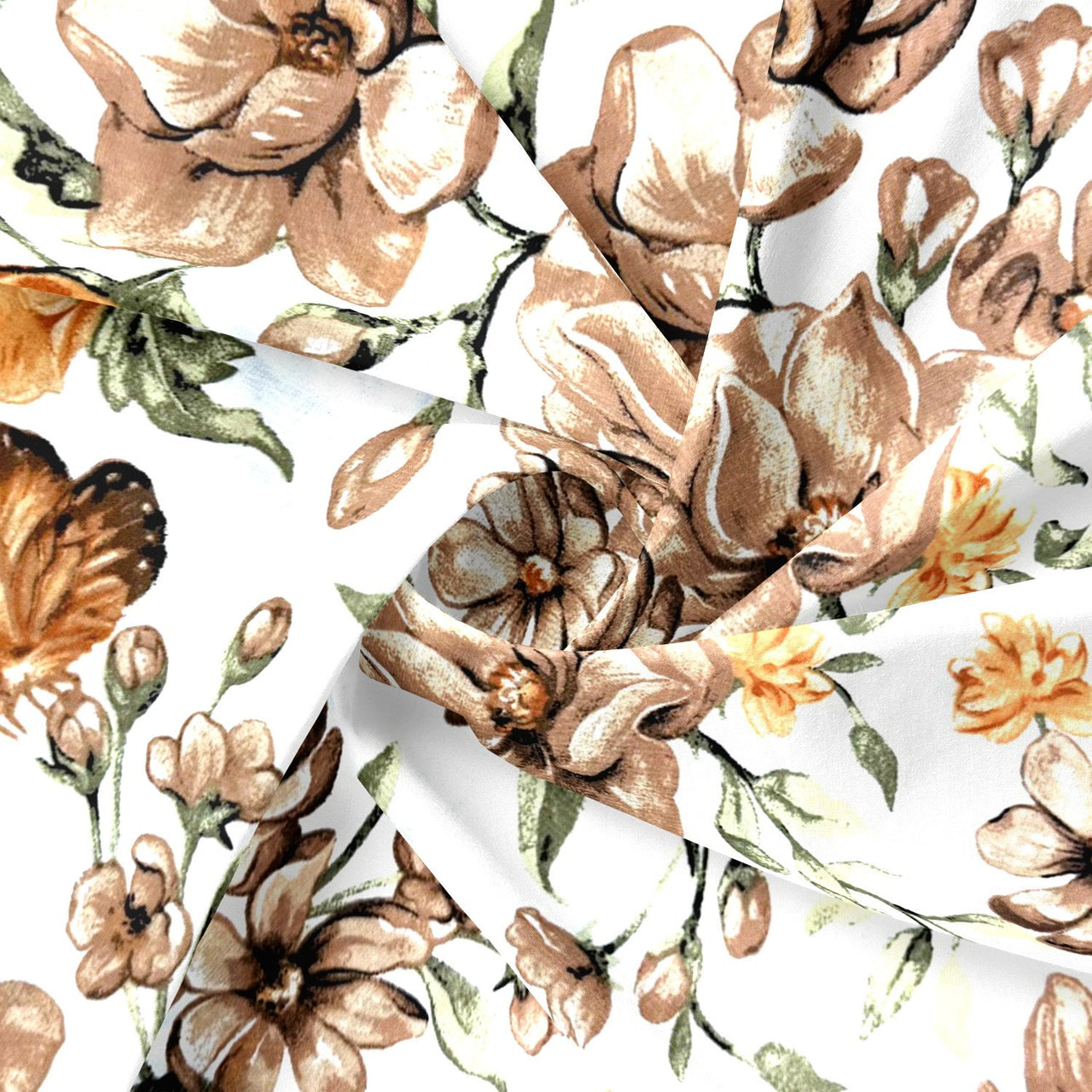 Cotton Fabric - Brown Wildflowers