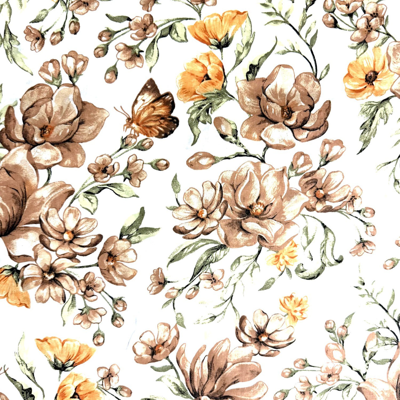 Cotton Fabric - Brown Wildflowers