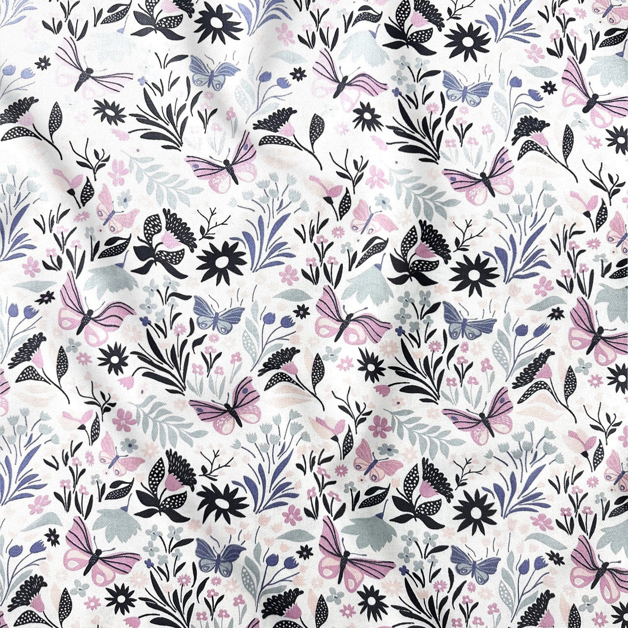 Cotton Fabric - Butterflies, Purple and pink