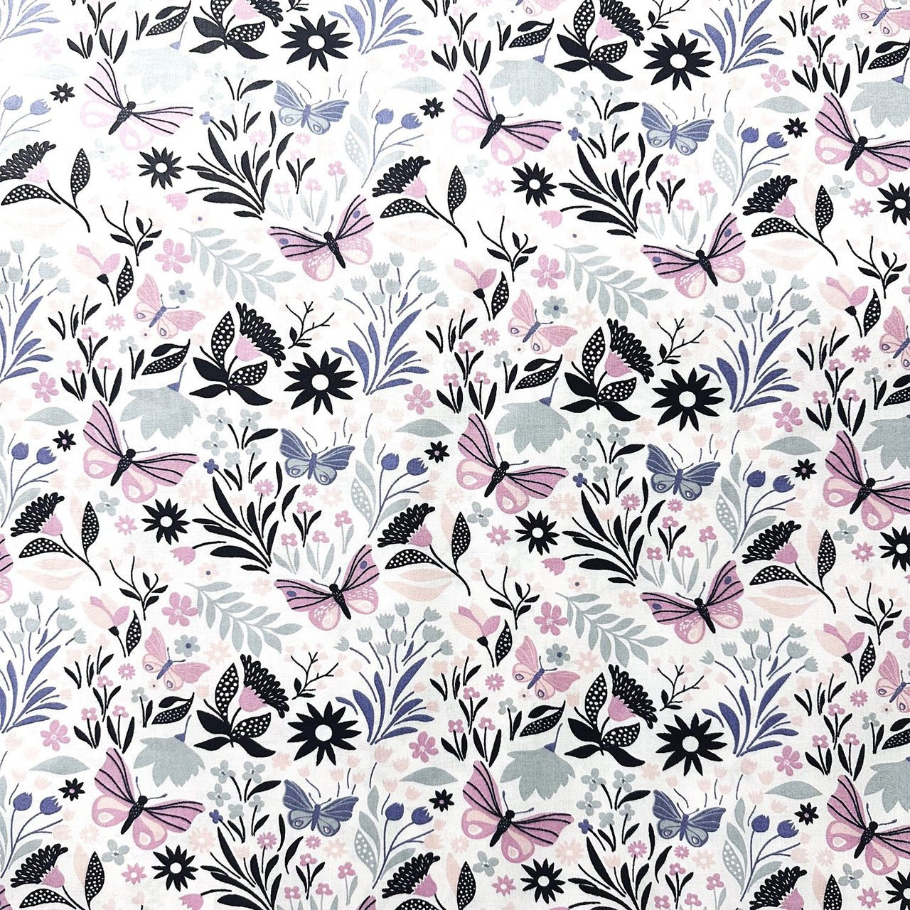 Cotton Fabric - Butterflies, Purple and pink