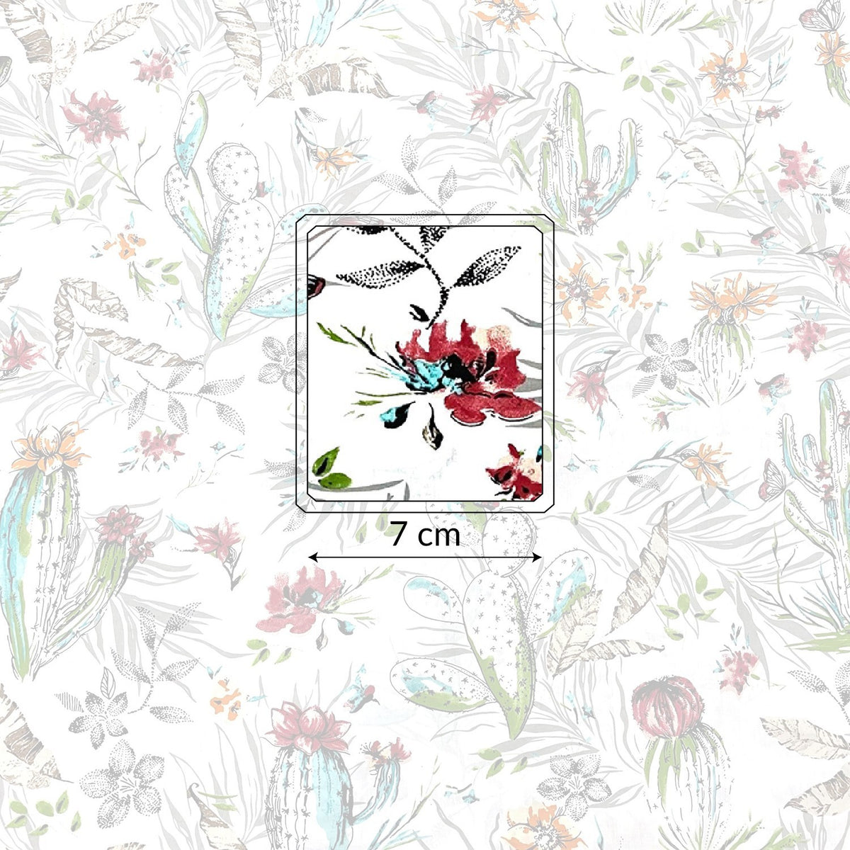 Cotton Fabric - Cactus And Flowers On White