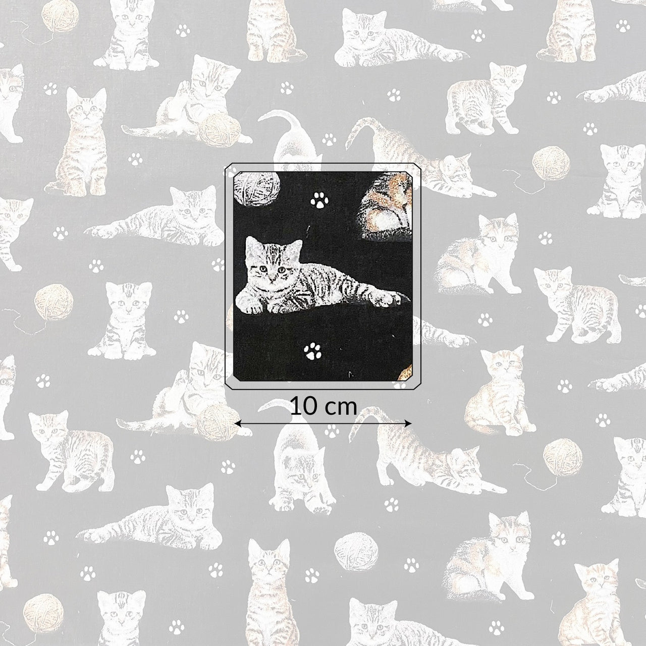 Cotton Fabric - Cats Paws and Yarn on Black