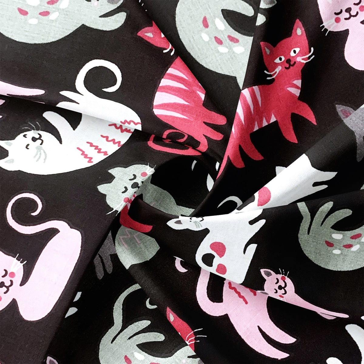 Cotton Fabric - Cats Pink