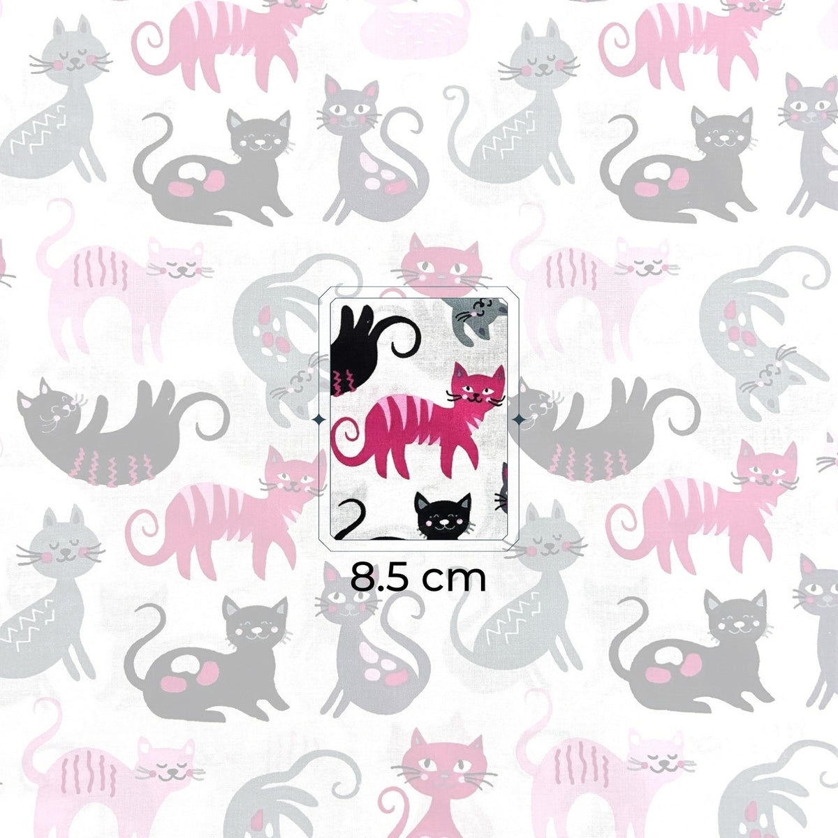 Cotton Fabric - Cats Pink and Black on White