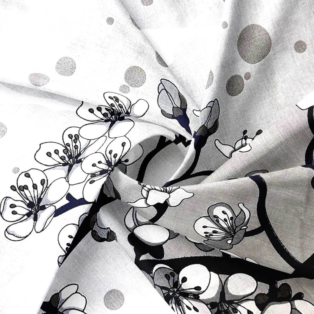 Cotton Fabric - Cherry Blossom on Gray