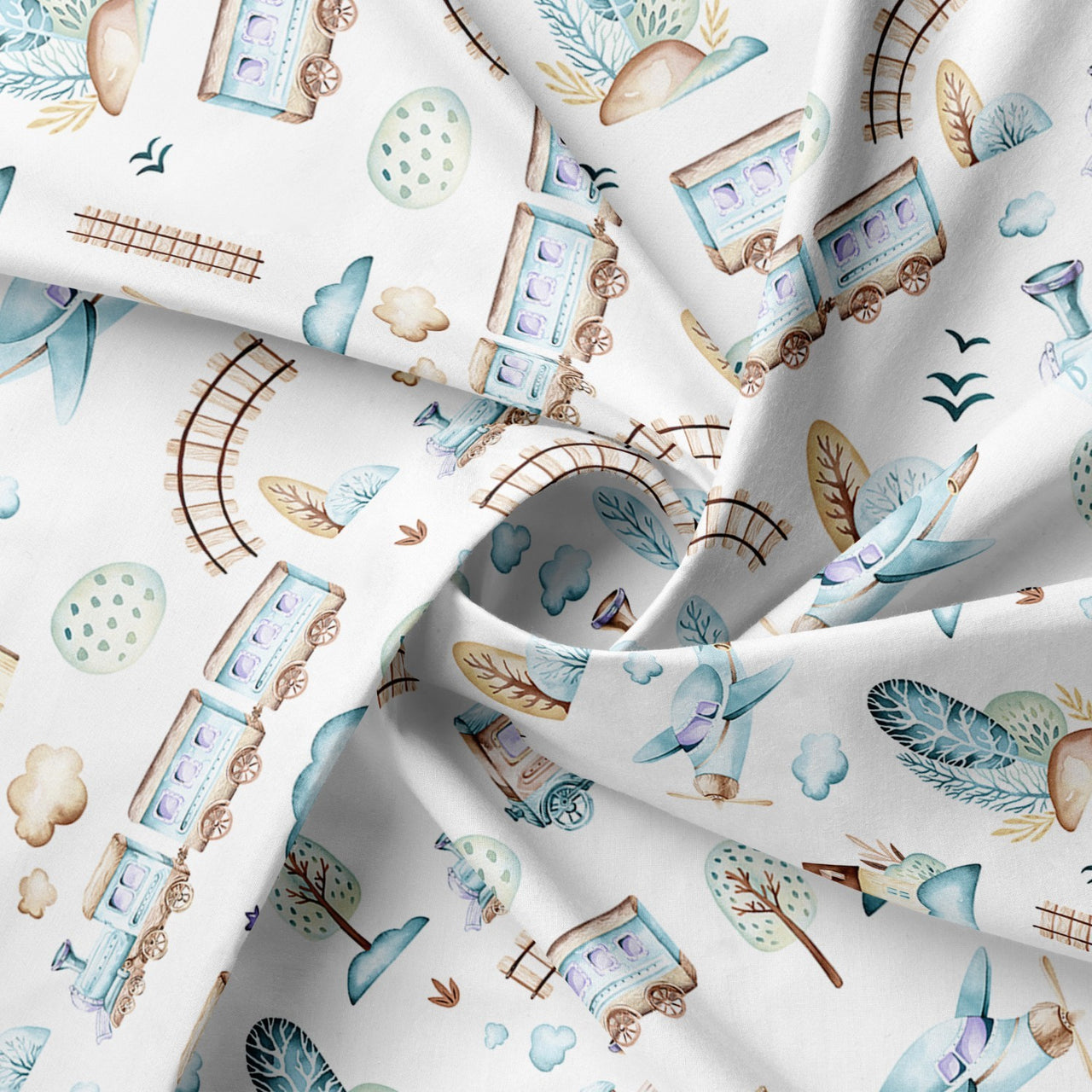 Cotton Fabric - Choo-choos Planes and Houses