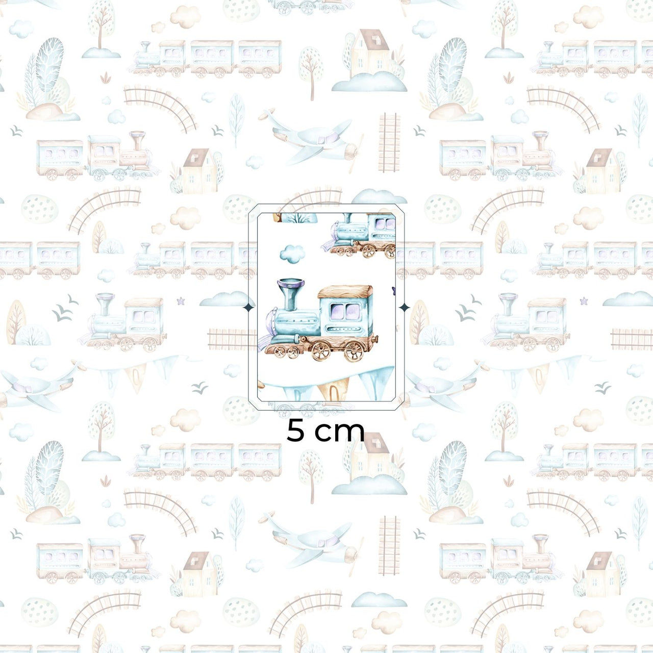 Cotton Fabric - Choo-choos Planes and Houses