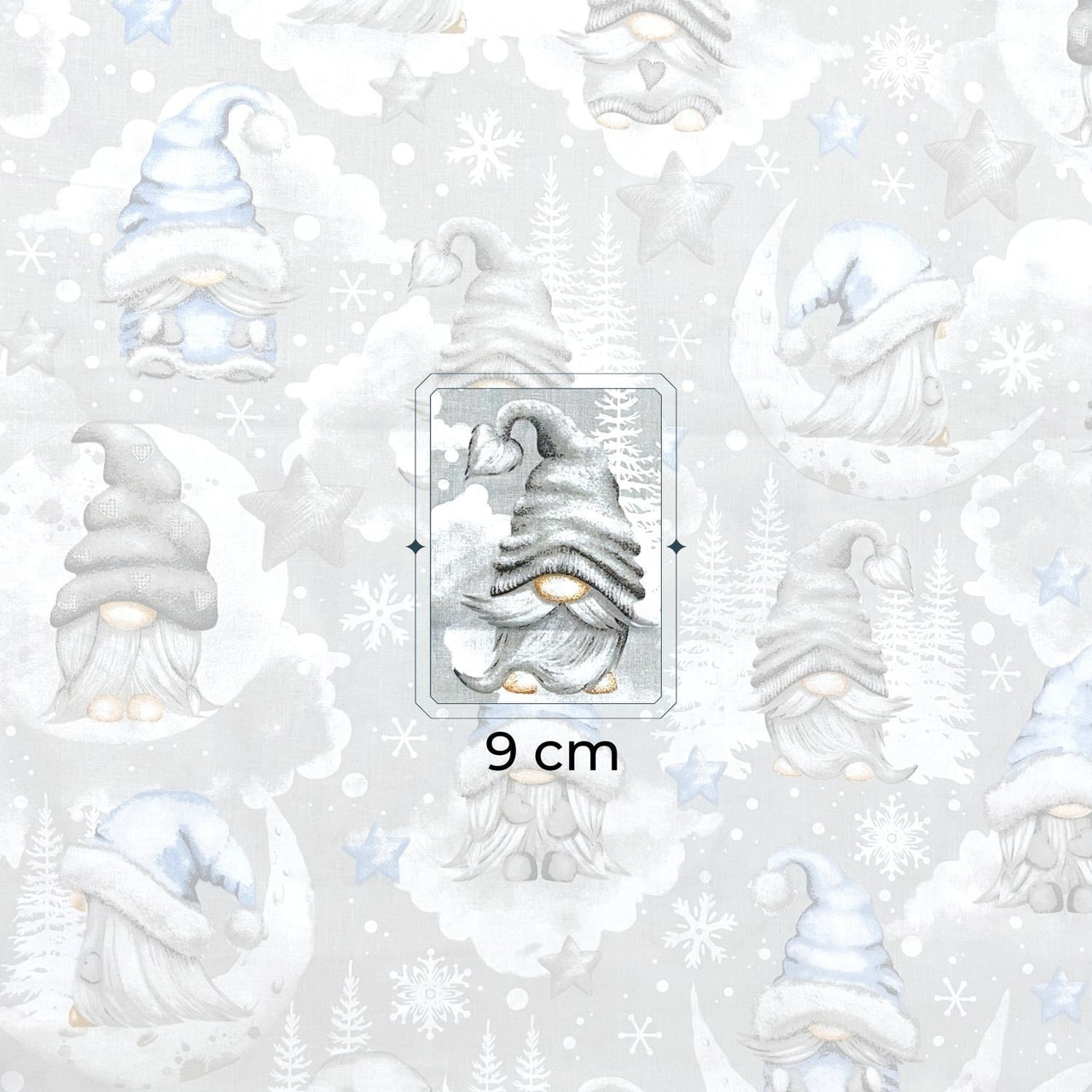 Cotton Fabric - Christmas Gnomes Blue