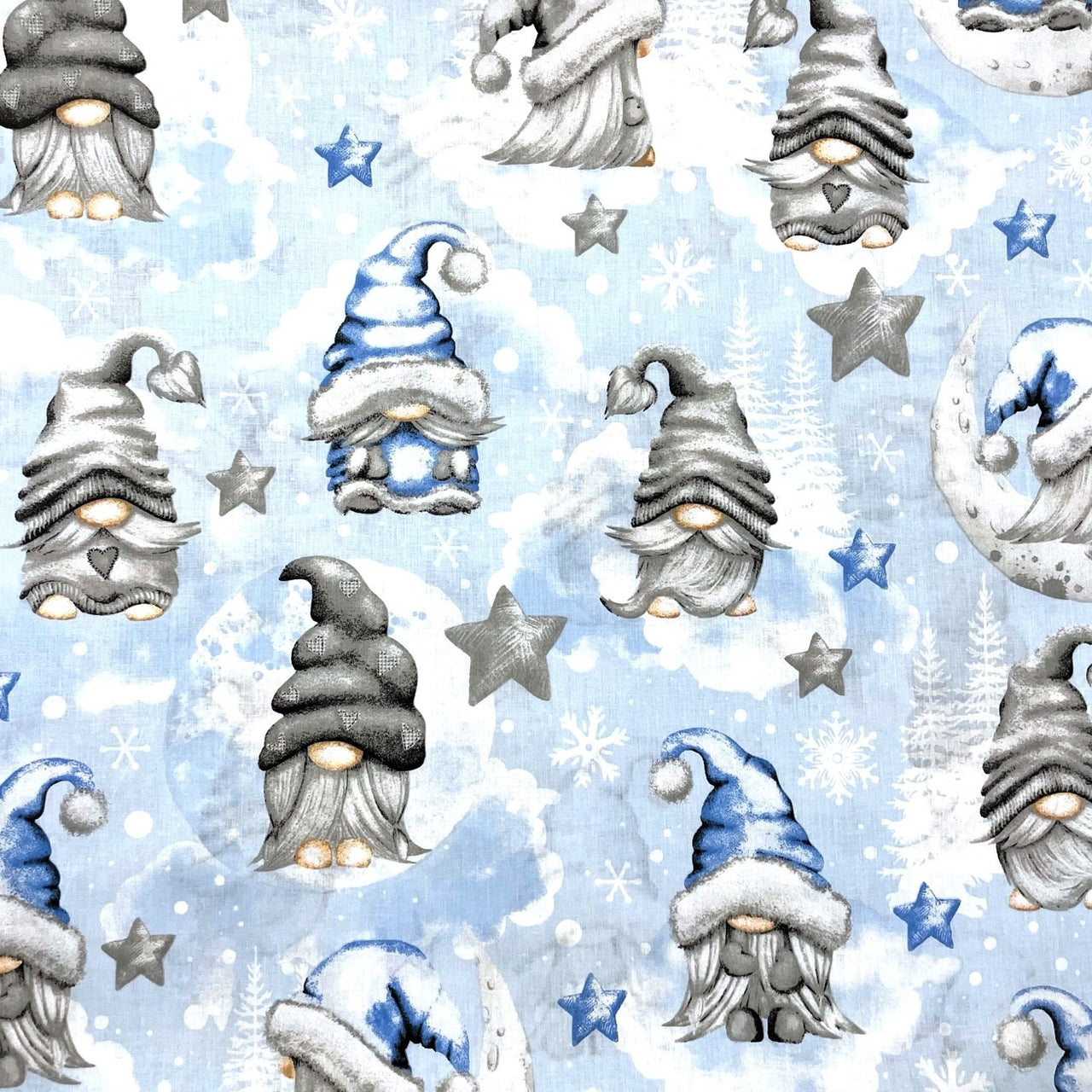 Cotton Fabric - Christmas Gnomes Blue II