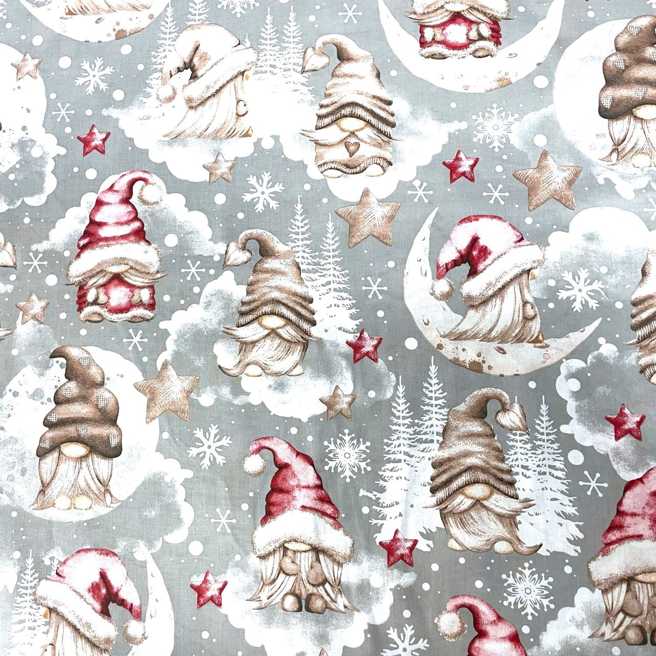 Cotton Fabric - Christmas Gnomes Red