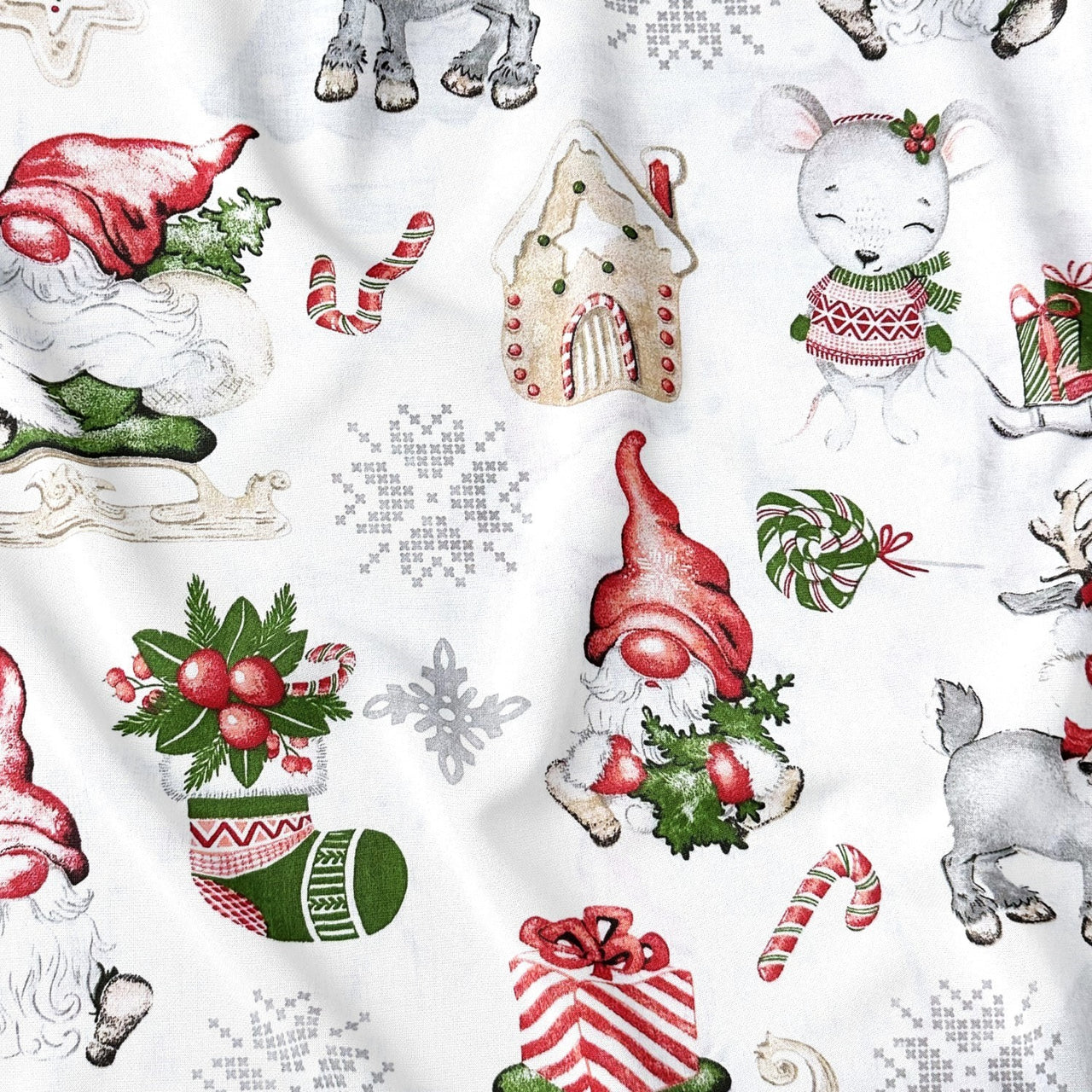 Cotton Fabric - Christmas Iced cottage white