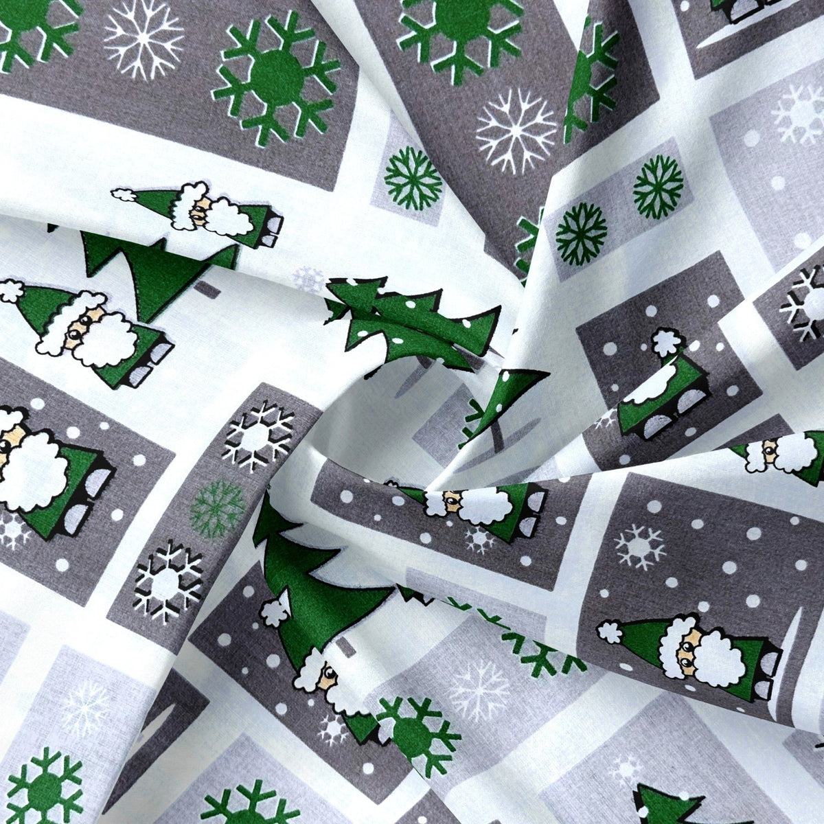 Cotton Fabric - Christmas Patchwork, Santa Claus Green