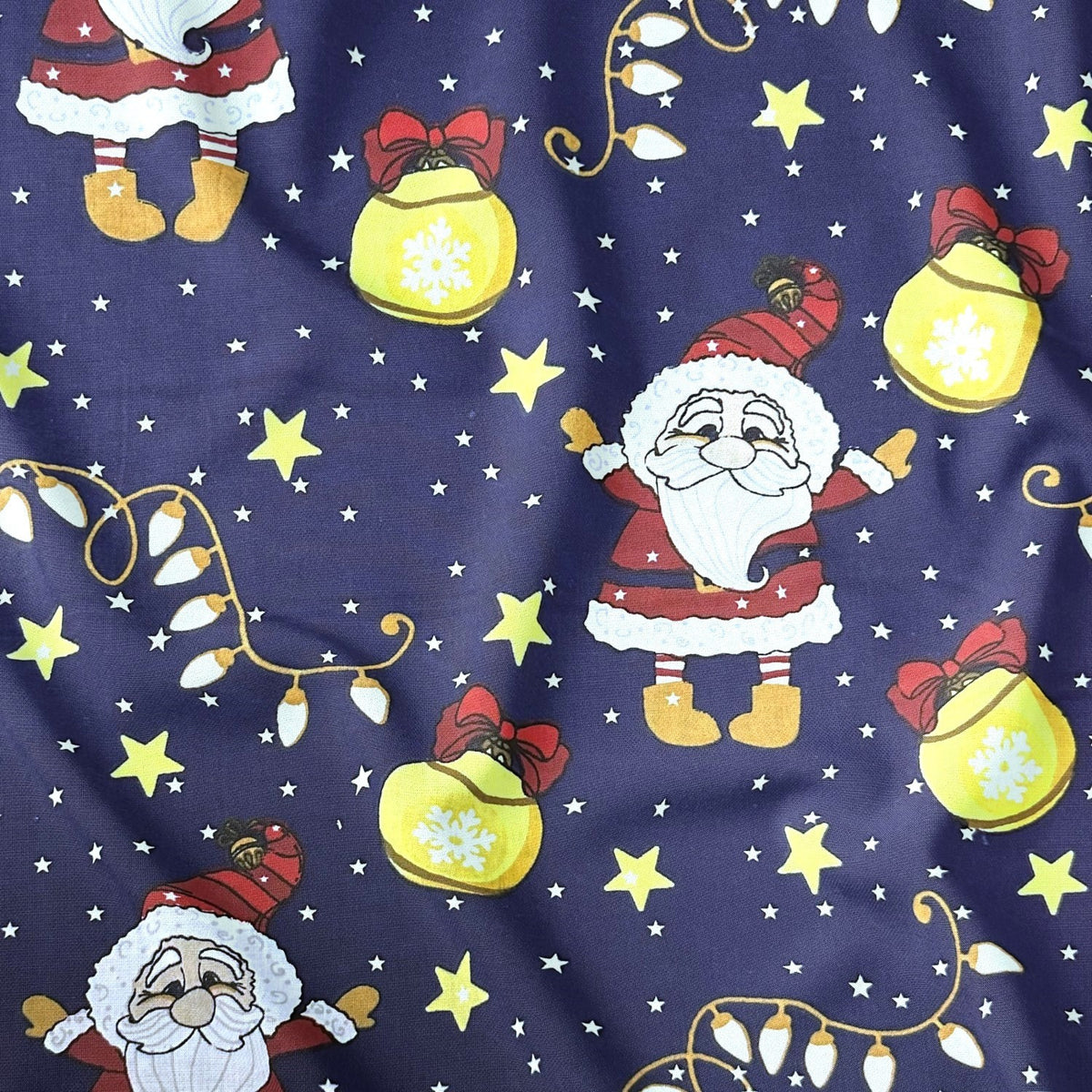 Cotton Fabric - Christmas Santa Claus and christmas lights