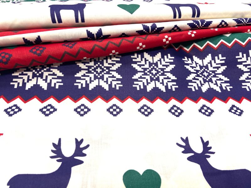 Cotton Fabric - Christmas Scandinavian Reindeer Green