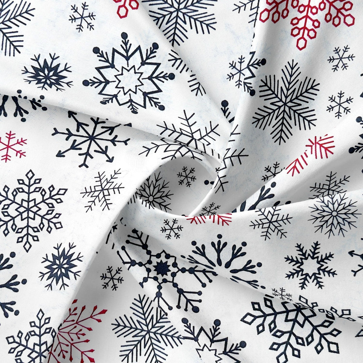 Cotton Fabric - Christmas Snowflakes Red-Black