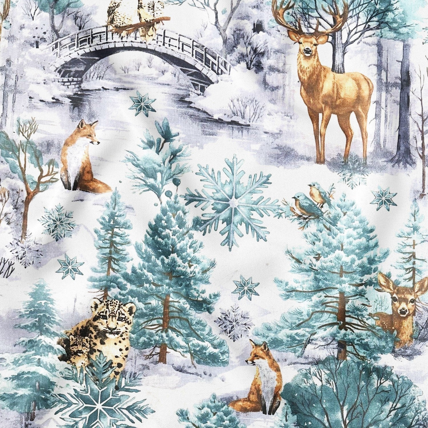 Cotton Fabric - Christmas green landscape
