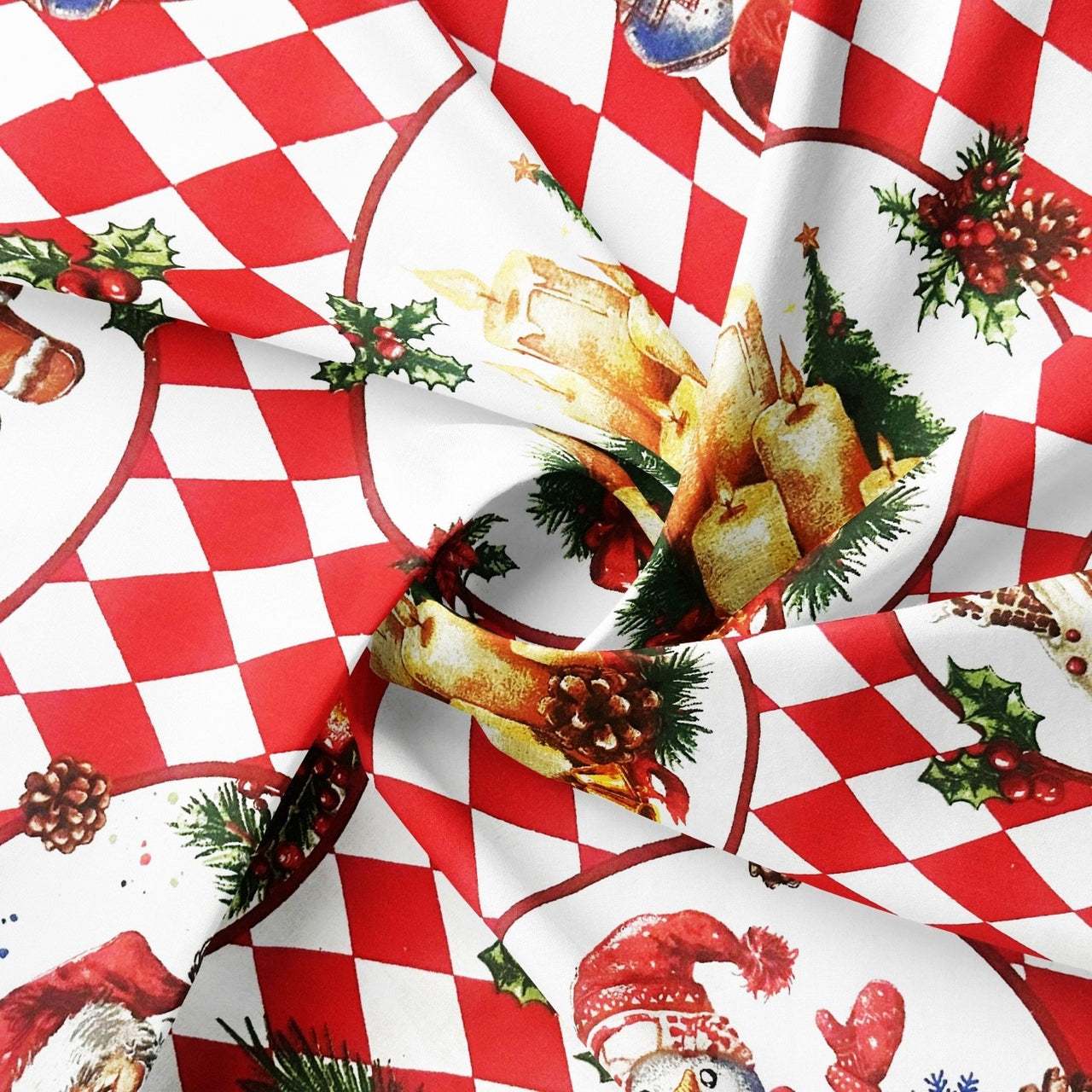 Cotton Fabric - Christmas mood in red and white diamond pattern
