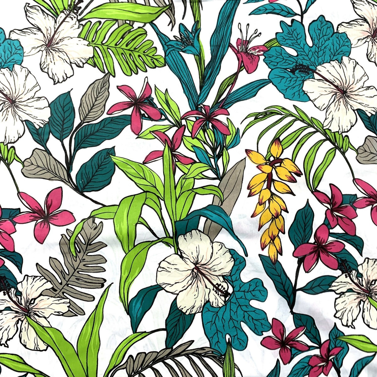 Cotton Fabric - Colorful Botany, White