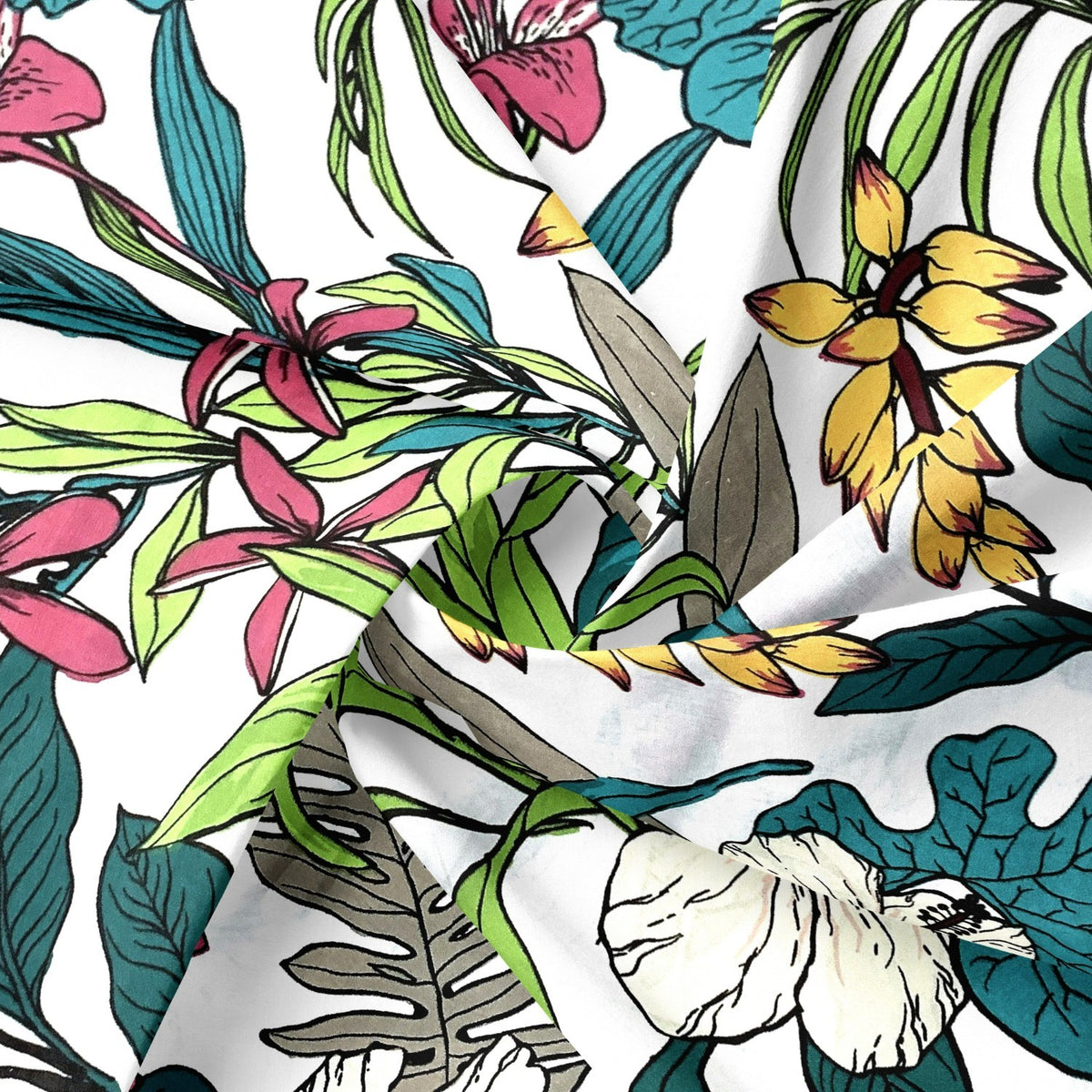 Cotton Fabric - Colorful Botany, White