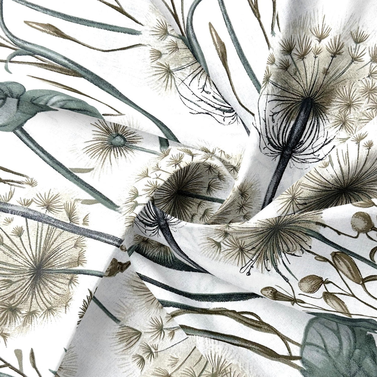 Cotton Fabric - Dandelions, sage