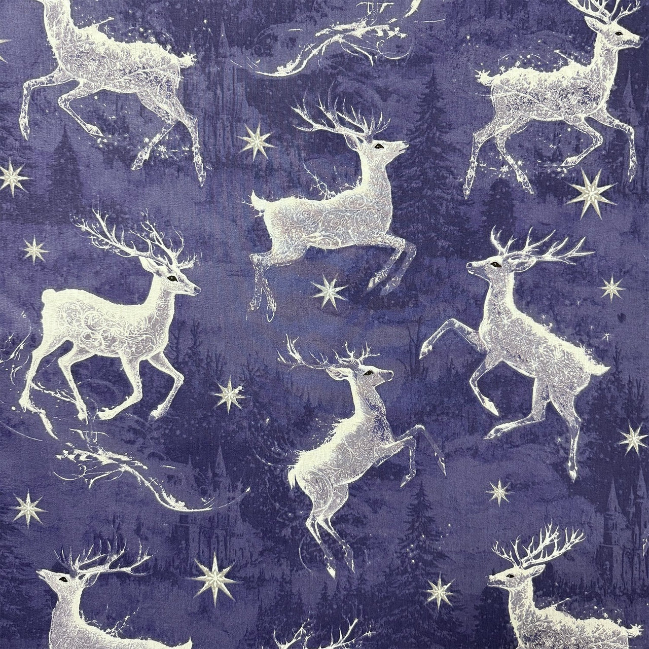 Cotton Fabric - Dark blue reindeers