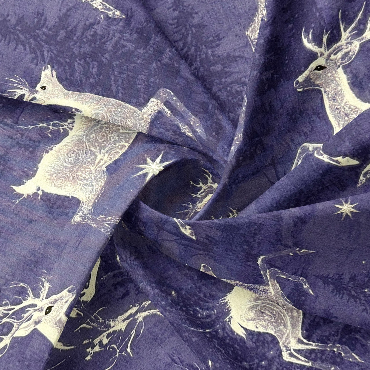 Cotton Fabric - Dark blue reindeers