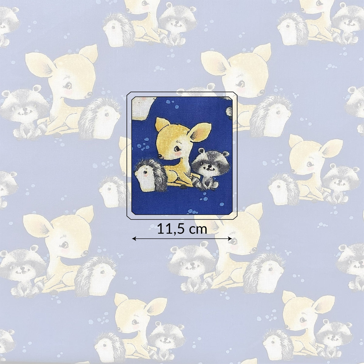 Cotton Fabric - Deer raccoon and hedgehog navy blue
