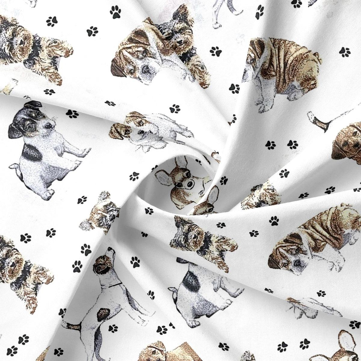 Cotton Fabric - Dogs Paws on White Background