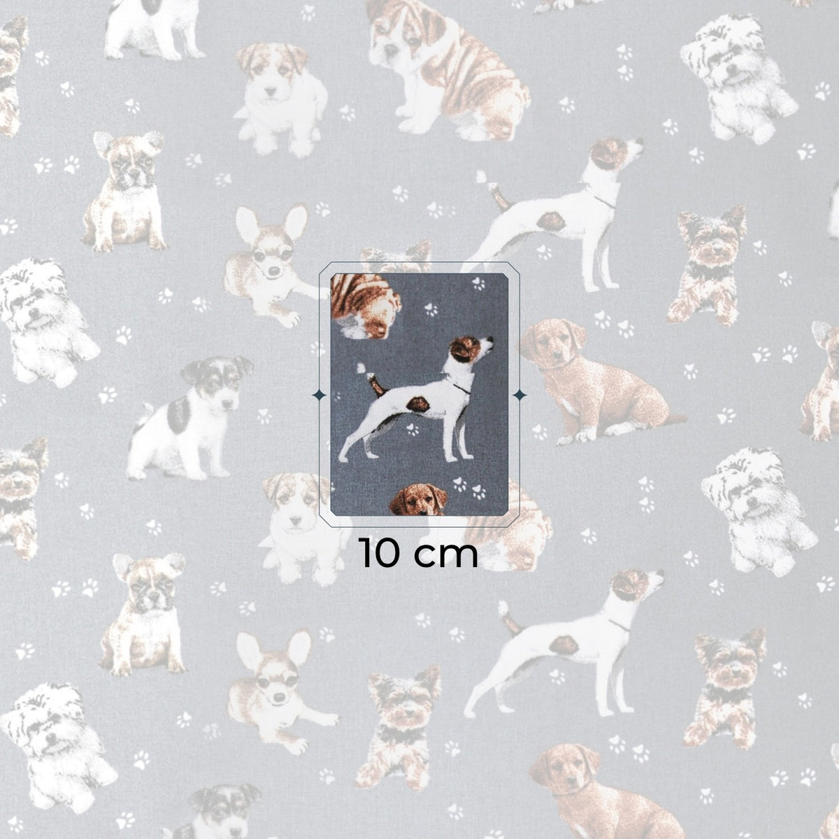 Cotton Fabric - Dogs and Paws on Gray