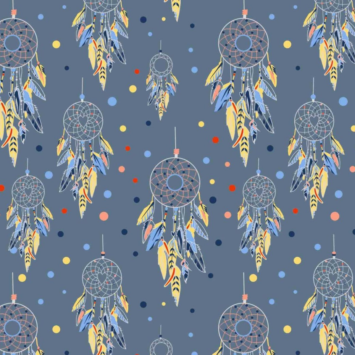 Cotton Fabric - Dream Catchers and Dots Navy Blue