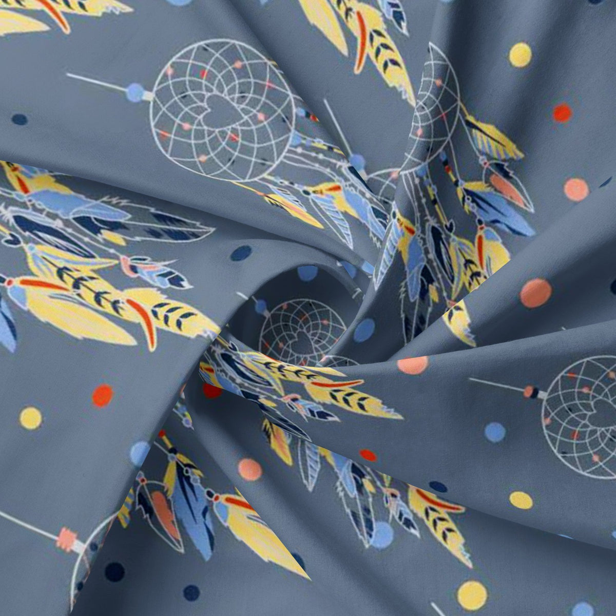 Cotton Fabric - Dream Catchers and Dots Navy Blue