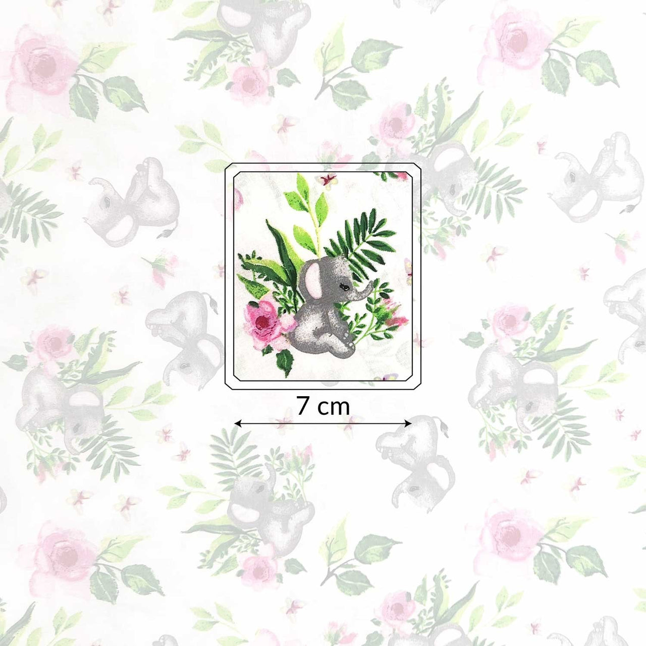 Cotton Fabric - Elephants and Roses