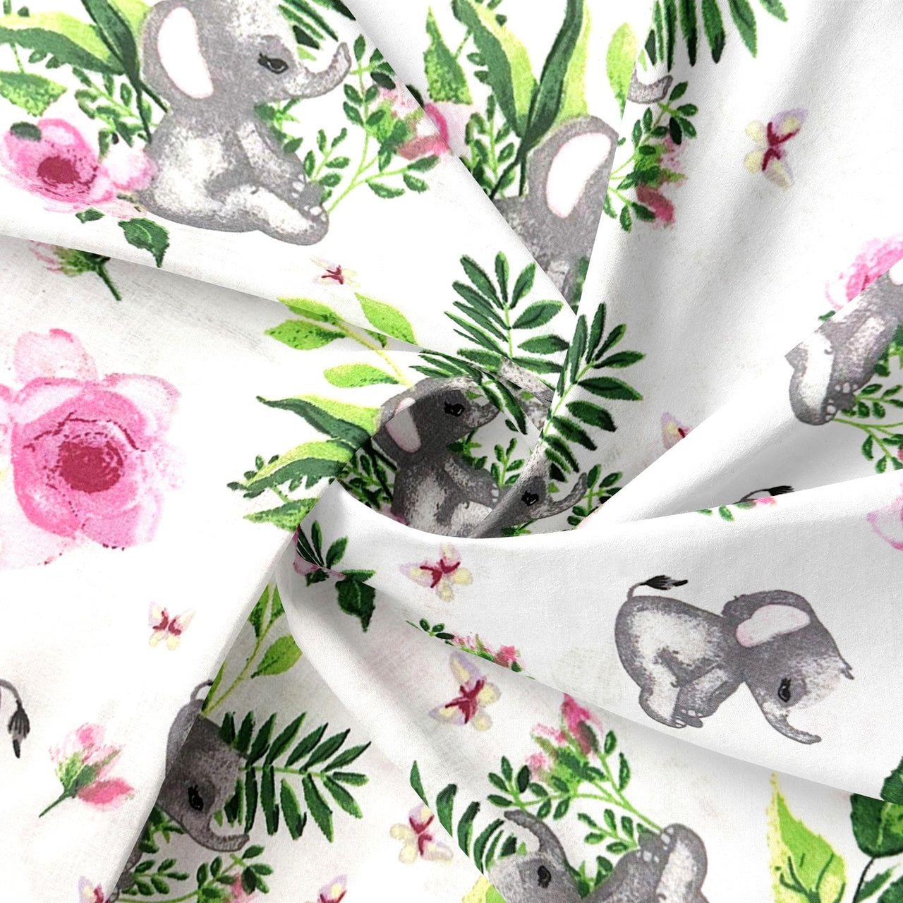 Cotton Fabric - Elephants and Roses